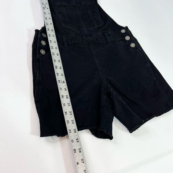 KanCan Overall Shorts Womens Medium Black Distressed Jean Stretch Denim - Picture 2 of 11